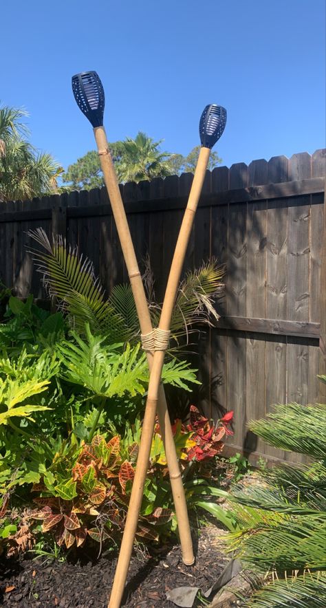 Tiki Deck Ideas, Outdoor Tiki Bar Decor, Tiki Torches On Deck, Key West Patio Ideas, Backyard Tiki Hut, Tiki Torch Ideas Backyards, Tiki Backyard Ideas, Tiki Garden Ideas, Backyard Tiki Bar Ideas