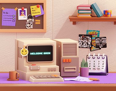 Lego Furniture, Mini Computer, 3d Computer Graphics, Banner Design Layout, Retro Office, Retro Room, Isometric Art, Blender Tutorial, 3d Illustrations