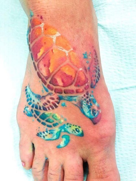 15+ Colorful Turtle Tattoo Designs | PetPress Canvas Tattoo, Sea Turtle Tattoo, Tattoo Diy, Turtle Tattoo Designs, Hawaiian Tattoo, Geniale Tattoos, Turtle Tattoo, Human Canvas, Mermaid Tattoos