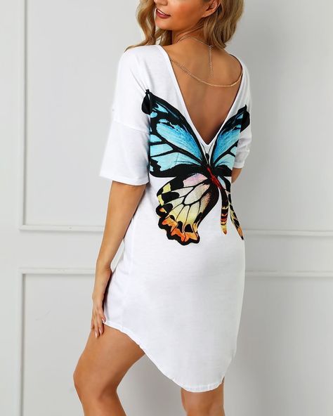 Party Wear Midi, Platforms Sandals, Painted Clothes, Hottest Fashion Trends, Trend Fashion, Daily Dress, Sweatshirt Dress, Butterfly Print, Long Sleeve Casual