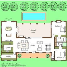 H-SHAPED HOUSE PLANS WITH POOL IN THE MIDDLE | CAPE ARCHITECT COMPANY House Plans With Courtyard In The Middle, U Shaped House Plans, L Shaped House Plans, U Shaped Houses, Shaped House, L Shaped House, Pool House Plans, Courtyard House Plans, House Plans One Story