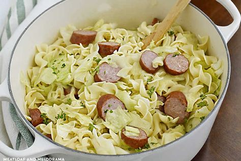 Haluski and Kielbasa, cabbage and noodles, is a super easy dinner made with buttery egg noodles, fried cabbage and smoked sausage. Pittsburgh comfort food! Kielbasa Egg Noodles, Kielbasa And Potatoes And Cabbage, Kielbasa Cabbage And Pierogies, Cabbage Noodles And Kielbasa, Pierogi Kielbasa Cabbage, Kielbasa Cabbage, Cabbage And Smoked Sausage, Instant Pot Corned Beef, Delicious Entrees