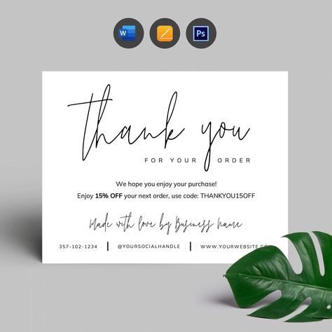 Thank You For Purchasing Note, Package Inserts, Business Thank You Notes, Loyalty Card Template, Printable Menu Template, Buisness Cards, Wedding Thanks, Thank You Card Design, Diy Gift Card