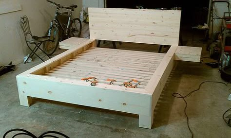 DIY Platform bed with floating nightstands Bed With Floating Nightstands, Diy Platform Bed Plans, Platform Bed Plans, Floating Nightstands, Diy Platform Bed, Wooden Bed Frame, Diy Bed Frame, Bed Diy, Bed Plans