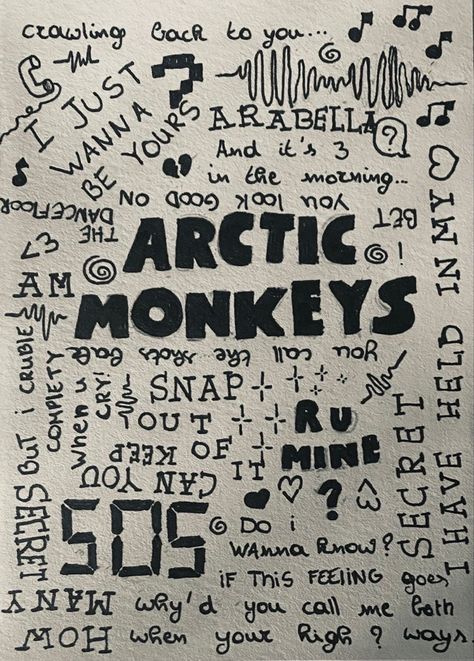 Lyric Drawings, Arctic Monkeys Lyrics, Arctic Monkeys Wallpaper, Monkey Drawing, Monkey Wallpaper, Notebook Drawing, Music Collage, Artic Monkeys, Doodle Art Designs