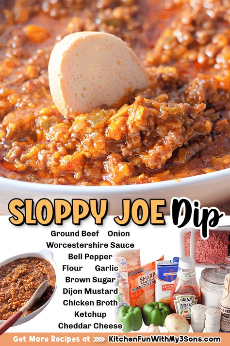 Sloppy Joe Dip Pinterest Sloppy Joe Dip, Sloppy Joes Dip, Fancy Apps, Game Day Dips, Cheesy Sloppy Joes, Dips Savory, Halloween Dip, Football Recipes, Best Dip Recipes