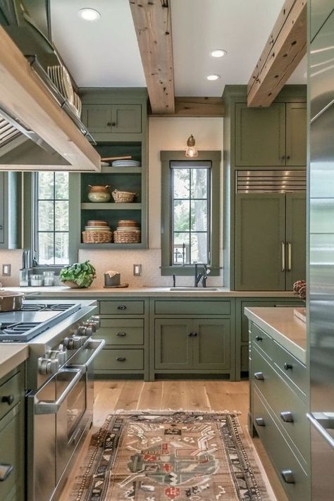 Pair Sage Green and Wood Kitchen Decor Ideas. #decor #decoration #decora #decorating #decorations #decorate #decorative #decoracaodeinteriores #decorando #decoraci #decore #decoradora #decorar #Kitchendecor #Sagegreenkitchen #Sagegreenkitchendecorideas Olive Green Cabinets Kitchen, Sage Green And Wood Kitchen, Wood Kitchen Decor Ideas, Green And Wood Kitchen, Green Country Kitchen, Wood Kitchen Decor, Green Kitchen Ideas, Kitchen Renos, Olive Green Kitchen