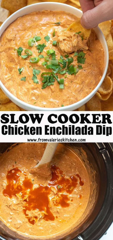 Dip Recipes Crockpot, Slow Cooker Dips, Enchilada Dip, Chicken Enchilada Dip, Homemade Taco Seasoning Mix, Small Slow Cooker, Crock Pot Dips, Chicken Dips, Chicken Enchilada