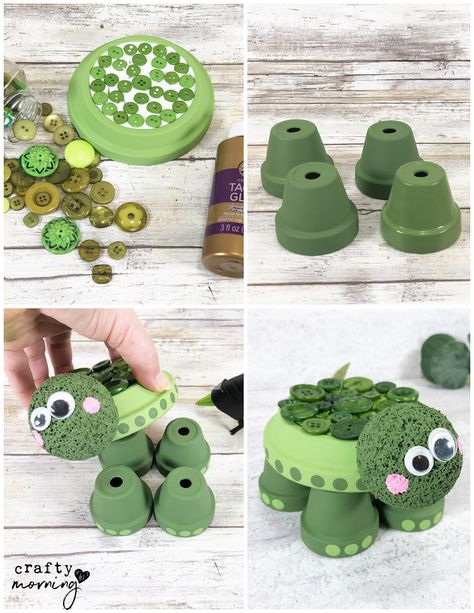 Flower Pot Turtle Craft - Crafty Morning Flower Pot Turtle, Ideas For Pots For Plants, Cute Yard Decor Ideas, Terra Cotta Turtles, Kids Flower Pot Craft, Flower Pot Sculpture, Clay Pot Turtles Terra Cotta, Turtle Clay Pots, Clay Pot Turtle