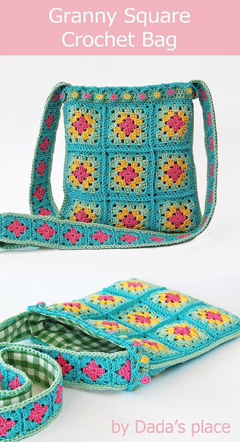 Classic granny square crochet bag by Dada's place #crochetbag #grannysquare #classicgrannysquare #crochet Granny Square Crochet Bag, Square Crochet Bag, Classic Granny Square, Sac Granny Square, Modern Haken, Sac Diy, Crochet Shell Stitch, Bag Pattern Free, Granny Square Bag