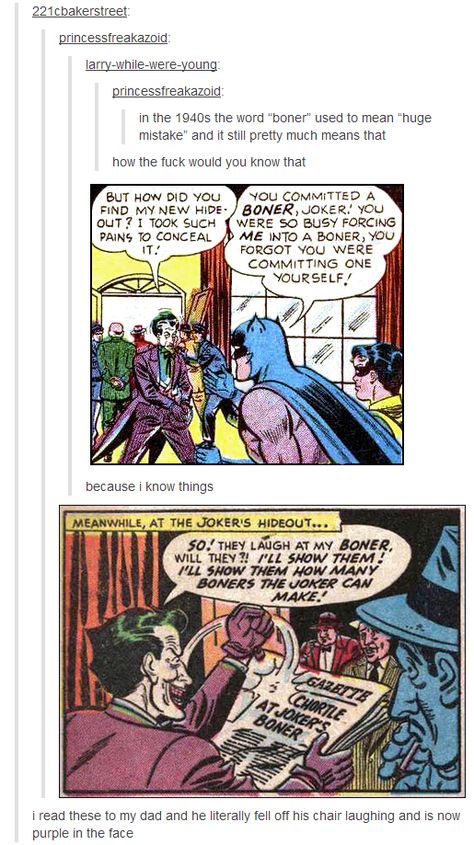 that's great. Joker Tumblr, Retro Batman, Avengers Fanfiction, Superhero Memes, Batman Funny, Dc Memes, Detective Comics, Batman Comics, Bat Family