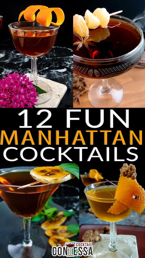 Manhattan Cocktail Variations, Holiday Manhattan Cocktail, Chocolate Manhattan Cocktail, Manhatten Cocktail Recipes, Winter Manhattan Cocktail, Sweet Manhattan Cocktail, Bourbon Manhattan Recipe, Manhatten Cocktail, Flambe Desserts