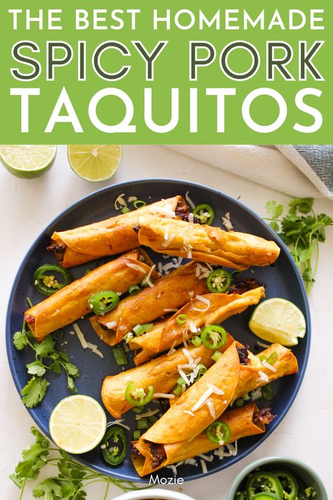 these are the BEST homemade pork taquitos! our whole family loves them! Ground Pork Taquitos, Pork Flautas Recipe, Rolled Taquitos, Pork Taquitos Recipe, Pork Taquitos, Latin Dishes, Korean Pork, Taquitos Recipe, Ground Pork Recipes