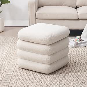 ONEVOG Square Sherpa Storage Ottoman, 19 Inch Couch Storage Foot Rest for Living Room Toys, Off-White Vanity Stool Soft Tufted Fabric Pouf, Footstool Seat for Bedroom, Dorm Seat For Bedroom, Mirror Space, Fabric Pouf, Couch Storage, Pouf Footstool, Cvc Words Kindergarten, Pouf Chair, Dream Life House, White Vanity