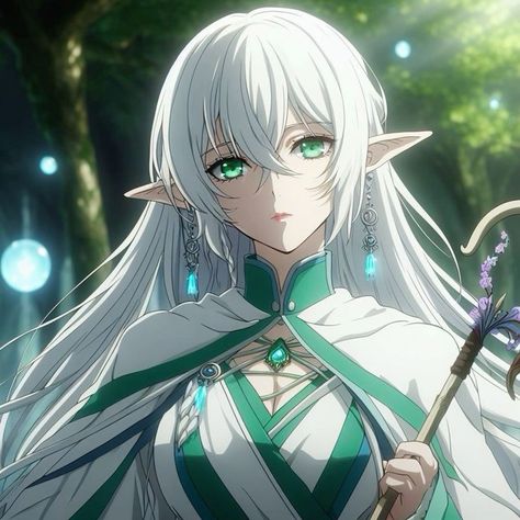 Elves Female Beautiful, Anime Elf, Female Elf, Queen Anime, Anime Oc, Manga Illustration, Anime Kawaii, White Hair, Dark Fantasy Art