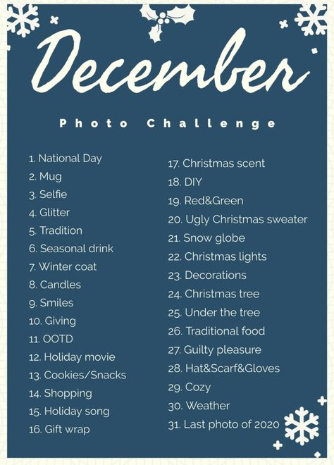 December Photo Challenge 2023, 31 Days Of December, Winter Photo Challenge, Photo Challenge Instagram, December List, Hello December Pictures, 31 Days Of Christmas, Photography Challenges, December Pictures