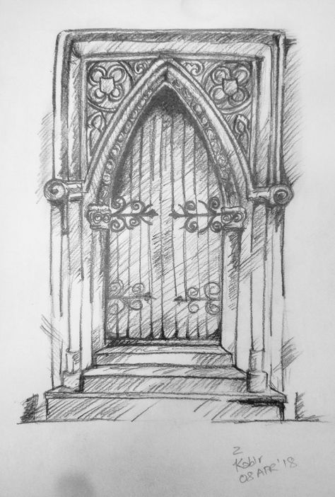 Gothic Door Drawing, Gothic Architecture Drawing Easy, Gothic Architecture Drawing Sketch, Gothic Church Drawing, Gothic Architecture Drawing, Window Sketch, Gothic Drawings, Vine Drawing, Church Door