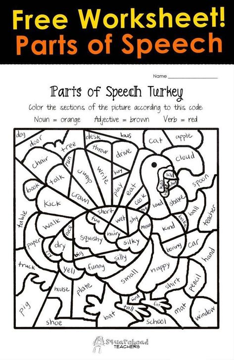 Turkey Color by part of speech STICKER Thanksgiving Middle School, Thanksgiving Ela, Thanksgiving Math Worksheets, Math Coloring Worksheets, Ela Worksheets, Thanksgiving Worksheets, Thanksgiving School, Dr. Seuss, Thanksgiving Math