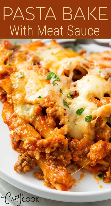 Ricotta Beef Pasta, Rotini With Meat Sauce, Leftover Pasta Bake, Ricotta Cheese Casserole Recipes, Rigatoni Recipes With Ricotta Cheese, Penne Pasta Recipes Ground Beef, Baked Rigatoni With Ricotta, Baked Penne Pasta Recipes, Different Kinds Of Pasta