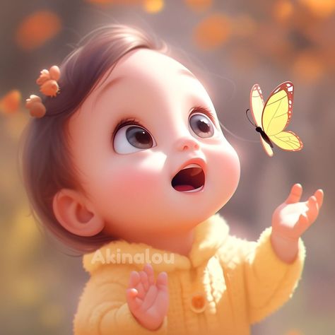 Akinalou on Instagram: “Baby girl made friends with a blue butterfly out in the field and wants you to see! 🦋💙👧 ♡ bluetiful patterns ♡ sweet laughs ♡ gentle…” Diy Papillon, Baby Wallpaper, Cute Cartoon Images, Cute Cartoon Pictures, Cute Cartoon Drawings, Anime Baby, Cute Disney Wallpaper, Baby Cartoon