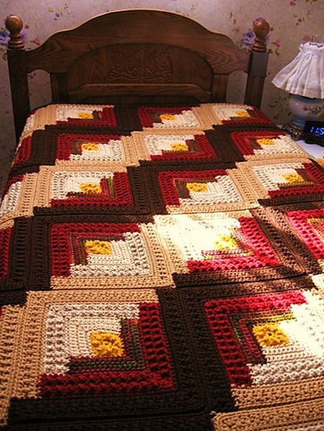 Photo above © ruthlThis crochet pattern is available as a free download... Download Pattern: Log Cabin Comfort Throw Crochet Log Cabin Afghan Pattern, Log Cabin Crochet Pattern Free, Log Cabin Crochet, Cabin Crochet, Afghan Crochet Patterns Easy, Crochet Bedspread Pattern, Crochet Bedspread, Crochet Hook Set, Crochet Quilt