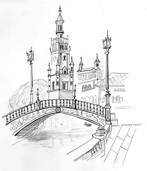 Spain Sketch, Minty Sainsbury, Spain Drawing, Sevilla Spain, Architecture Life, Mountain Drawing, Interior Design Drawings, Building Drawing, House Arch Design