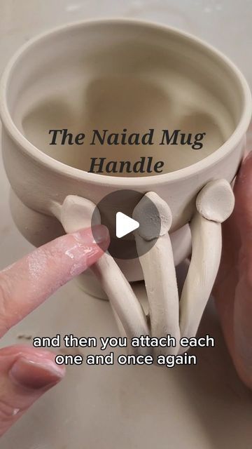 Lyndsey Roberts | Ceramic Arts on Instagram: "This is how I make the handles for the Naiad mug! Because social media can be a little icky I don't feel comfortable actually pulling handles on video, but if you want a tutorial I would be happy to pit one up on YouTube!
.
.
.
#mughandles #tutorial #ceramicsaretrending #potteryartist #potteryarts #ceramicarts #ceramicartworks #processvideo #process #clay #claystagram #ceramics #ceramicartist #lyndseyroberts #lilacmoonceramics" Pottery Mug Handles Unique, Clay Handles Ideas, Mug Handle, Mug Handles Pottery, Mug Handles, Pottery Cups, Pottery Mugs, Ceramic Artists, Ceramic Art