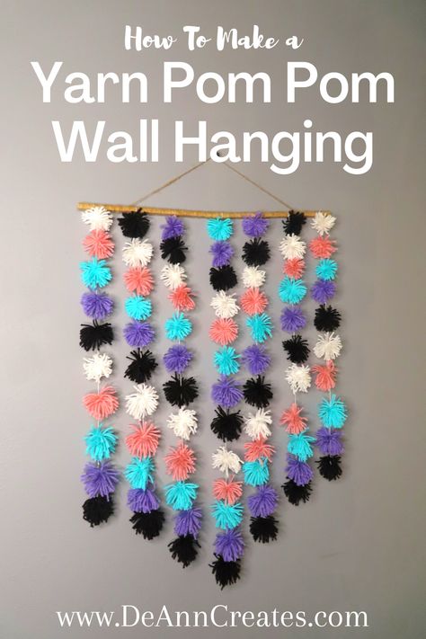 Pom Pom Wall Hanging Diy, Diy Room Decor For Girls Teenagers Easy, Kids Room Decor Ideas Diy, Easy Diy Home Decor Cheap Homemade Wall Art Craft Ideas, Pom Pom Crafts For Adults, Diy Girls Room Decor, Holiday Yarn Crafts, Yarn Crafts For Adults, Diy Room Decor For Girls Teenagers