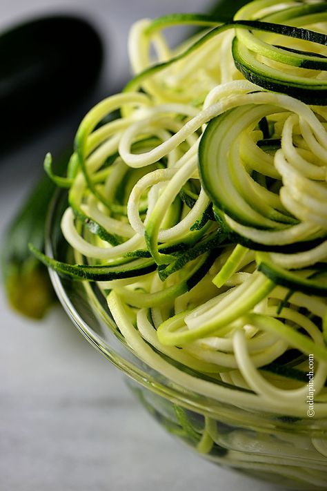 zucchini-pasta-recipe | ©addapinch.com Spiral Zucchini, Zucchini Pasta Recipe, Zucchini And Yellow Squash, Zucchini Pasta Recipes, Zucchini Pasta, Calorie Recipes, Yellow Squash, Zucchini Noodles, Zucchini Recipes