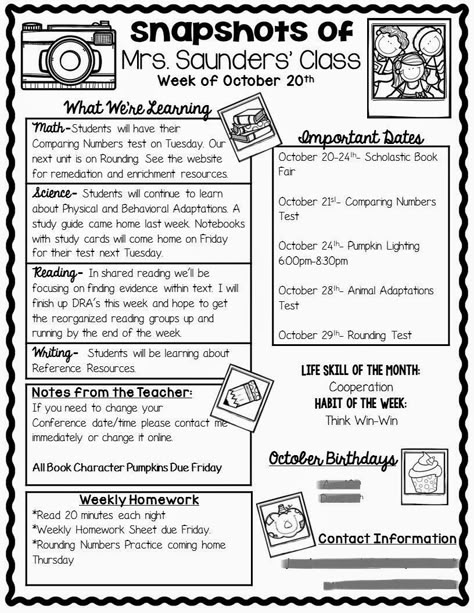 Maybe next year I'll try to put a weekly newsletter out. I just wish prints didn't have a limit and paper/ink didn't cost any money! Maybe if I have a class website, it will fit nicely on there! :) Weekly Newsletter To Parents Preschool, Weekly Updates For Parents, 2nd Grade Newsletter, Weekly Parent Newsletter Templates, Weekly Classroom Newsletter Template Free, Weekly Update Template, Class Parent Ideas, Preschool Weekly Newsletter, Teacher Weekly Newsletter