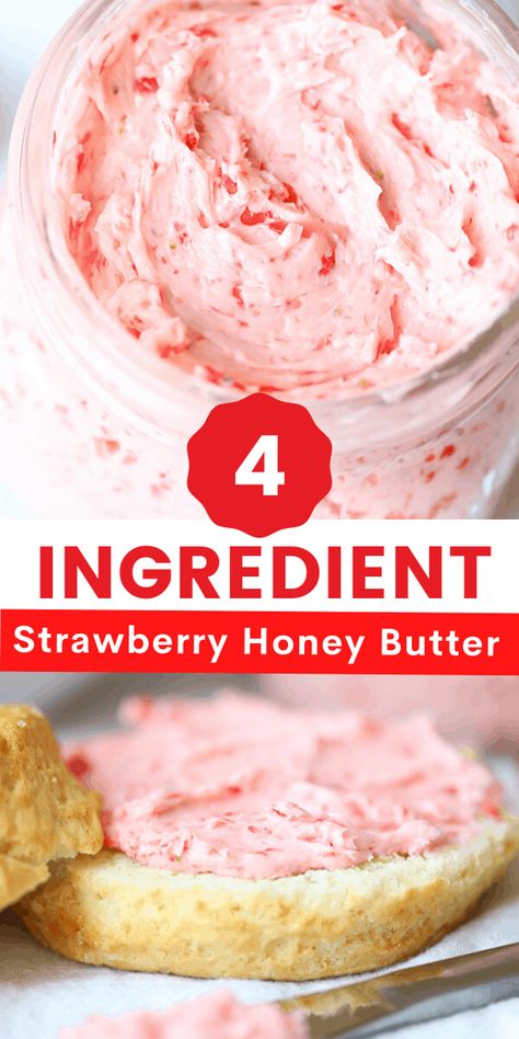 Homemade Flavored Butter, Strawberry Honey Butter, Strawberry Butter Recipe, Pancakes Muffins, Flavored Butter Recipes, Butter Recipes Homemade, Strawberry Honey, Honey Butter Recipe, Strawberry Butter