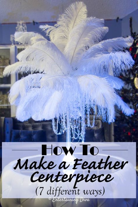 Diy Ostrich Feather, Gatsby Christmas, Masquerade Centerpieces, Gatsby Birthday, Ostrich Feather Centerpieces, Gatsby Party Decorations, Diy Feather, Eiffel Tower Vases, Tower Vase