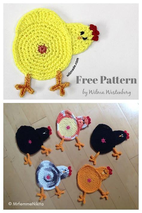 Chicken Coasters, Animal Coasters, Coasters Free Pattern, Chicken Crochet, Crochet Potholder Patterns, Coaster Crochet, Candle Designs, Crochet Coasters Free Pattern, Crochet Potholder