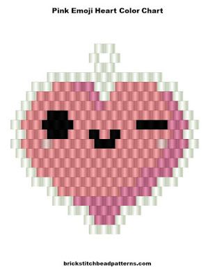 Free Pink Emoji Heart Earring Brick Stitch Bead Pattern Color Chart Beaded Hearts Pattern, Bead Weaving Patterns Bracelets, Heart Brick Stitch, Stitch Bead Pattern, Brick Stitch Pattern Earring, Pink Emoji, Emoji Heart, Miyuki Beads Pattern, Valentines Patterns