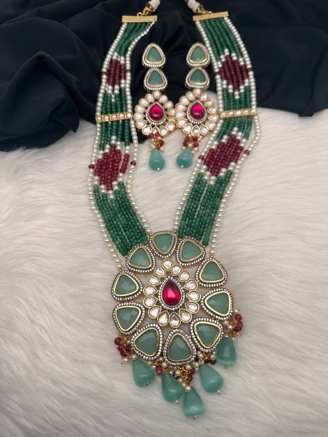 Kundan Mint Green  Mint Green Beads Pendent Multi Color Beads Mala Necklace/ Indian Jewelry/ Pakistani jewelry by SheetalsFabFashion on Etsy Black Long Necklace, Jewelry Pakistani, Beads Collection, Beads Mala, Long Statement Necklace, Necklace Indian, Pakistani Jewelry, Green Mint, Color Beads