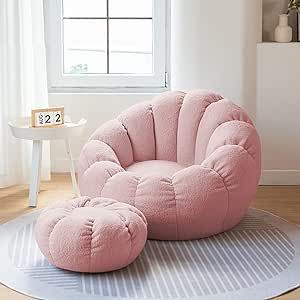 OMKUOSYA Lazy Sofas Cover Bean Bag Chair w/Footstool Soft Beanbag Chair (No Filler) Stuffed Animal Storage or Memory Foam Lounger Seat Bean Bag Cover for Kids Adults (Color : Pink) Pink Bean Bag Chair, Pink Bean Bag, Bean Bag Storage, Stuffed Animal Bean Bag, Bean Bag Cover, Bean Bag Chair Covers, Old Pillows, Bean Bag Sofa, Bean Bag Covers