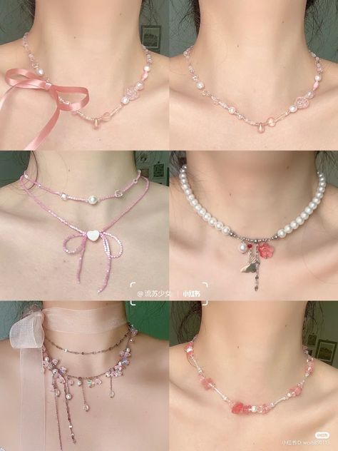 Coquette Necklace Diy, Coquette Accessories Aesthetic, Kalung Manik Aesthetic, Beads Bracelets Aesthetic, Kalung Aesthetic, Coquette Accessory, Coquette Diy, Kalung Choker, Pretty Jewelry Necklaces