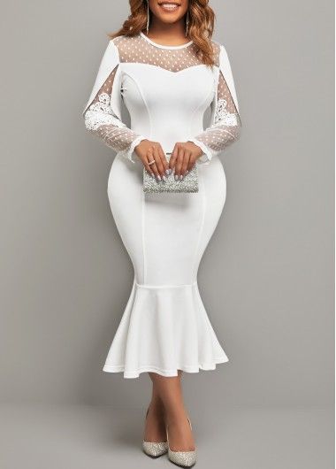 White Church Dress, White Lace Party Dress, White Mermaid Dress, White Lace Dress Long, Long Sleeve Mermaid Dress, Red Dress Sleeves, Girls Ball Gown, Latest Dress For Women, Funky Dresses