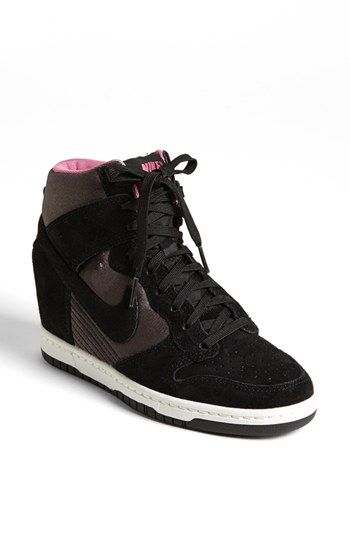 Nike 'Dunk Sky Hi' Wedge Sneaker (Women) available at #Nordstrom Nike Wedges, Cheap Sneakers, Nike Shoes For Sale, Discount Nikes, Cheap Nikes, Wedge Sneakers, Nike Outfits, Nike Dunk, Wedge Sneaker