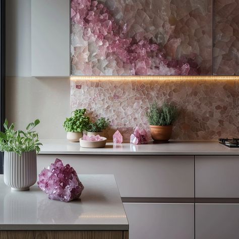 Would you stay in rose quartz house?🌸🔮 #crystals #rosequartz #rosequartzdecor Rose Quartz Countertops, House Crystals, Quartz Countertops, Rose Quartz, Countertops, Crystals, Quick Saves