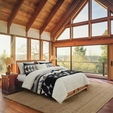 Discover Cozy Western Bedding Styles for Your Rustic Retreat Southwest Master Bed, Pendleton Quilt Bedroom, Modern Country Cabin, Pendleton Cabin Decor, Cabin Furniture Bedroom, Lodge Master Bed, Cabin With Master Suite Loft, Ranch House Decor Bedroom, Classy Western Bedroom