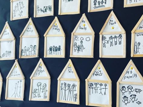 Family Collage Preschool, My Home And Family Preschool Theme Art, Preschool Family Portrait Art Projects, House Collage Kids Art, Embroidered House Portrait, Kindergarten Social Studies, Family Ideas, Preschool Themes, Smile On