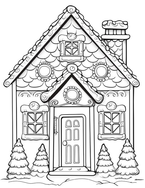 7 Gingerbread House Coloring Pages! - The Graphics Fairy Gingerbread House Coloring Page, Printable Gingerbread House, Candy Cottage, Gingerbread Craft, Palette Playground, Gingerbread Castle, House Coloring Pages, Printable House, Gingerbread Cottage