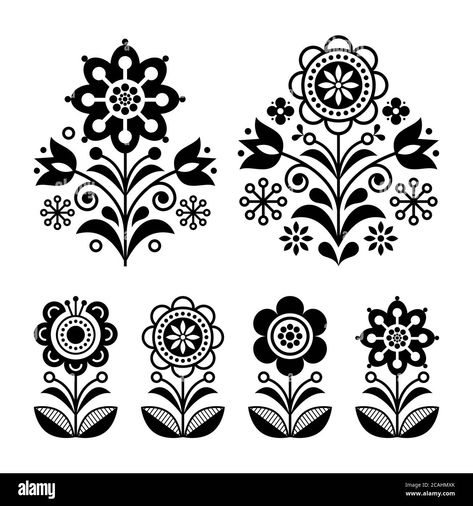 Scandinavian Flowers, Folk Decor, Arte Folk, Polish Folk Art, Folk Art Flowers, Art Appliqué, Folk Design, Retro Background, Scandinavian Folk Art