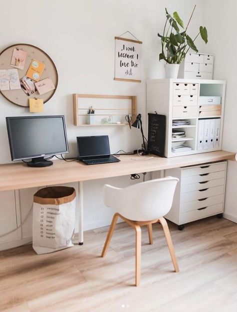 Ikea Small Office, Cheap Ikea Desk, Ikea Workspace, Ikea Office Hack, Ikea Alex Desk, Chic Office Chair, Ikea Home Office, Office Hacks, Ikea Desk Hack