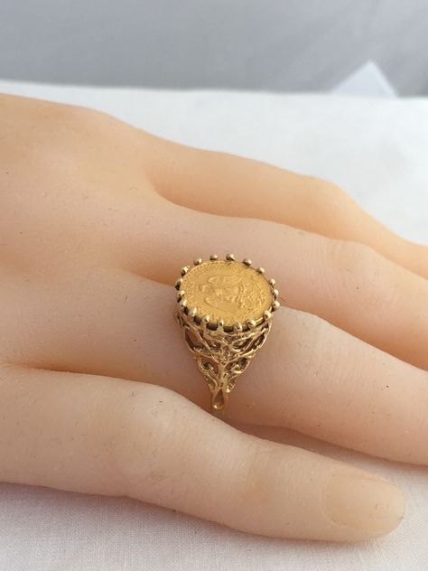 Ginni Ring, Gold Coin Jewelry, Gold Coin Ring, Unique Gold Jewelry Designs, Indian Bridal Jewelry Sets, Modern Gold Jewelry, Mexican Peso, Gold Pendant Jewelry, Indian Jewelry Sets