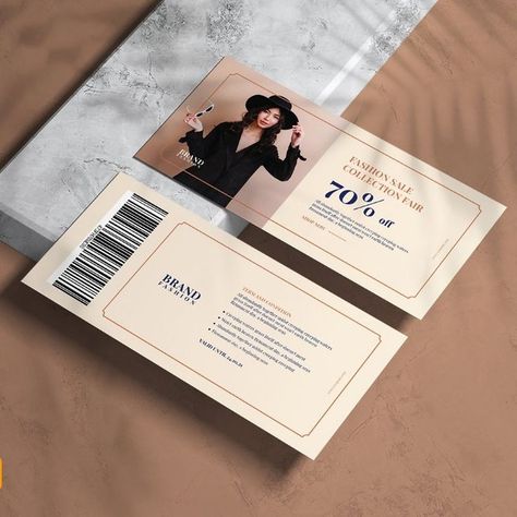 Biege Minimal Fashion Voucher Template Corporate Identity Gift Card With Photo, Cash Voucher Design, Fashion Voucher Design, Gift Vouchers Design, Voucher Design Coupon, Voucher Design Ideas, Voucher Spa, Voucher Card, Gift Voucher Design