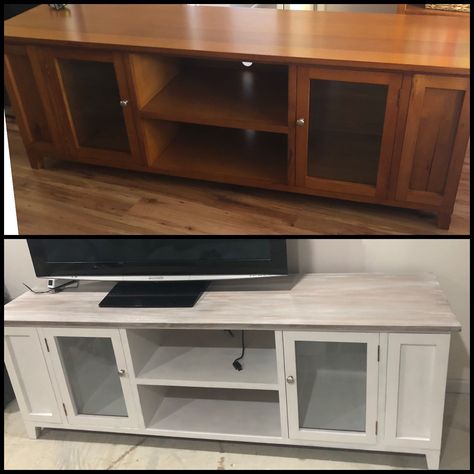 Refurbished Tv Unit, Tv Unit Makeover, Shabby Chic Tv Unit, Centro Tv, Grey Tv Unit, Updating Furniture, Refurbished Furniture Diy, Restore Furniture, Storage Entertainment Center