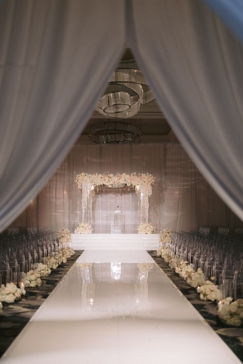 Gym Wedding Ceremony, Glam Wedding Ceremony, Wedding Hotel Decorations, Wedding Ceremony Background, Wedding In Ballroom, Wedding Ceremony Stage, Ballroom Decor, Ballroom Wedding Ceremony, Wedding Ceremony Indoor