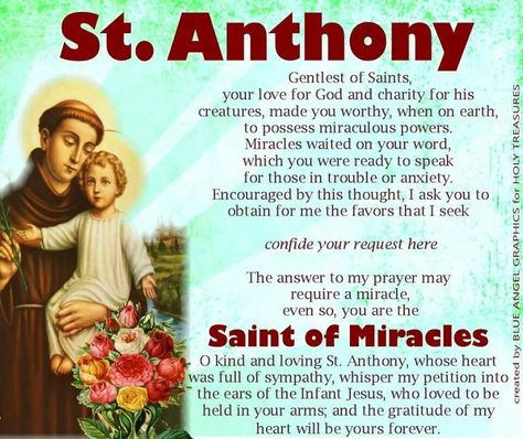 Patron saint of lost causes St Anthony Miracle Prayer, St Anthony Prayer, Angels Prayers, St Anthony Of Padua, Keeping The Faith, Saint Anthony Of Padua, Anthony Of Padua, Novena Prayers, Prayer Group